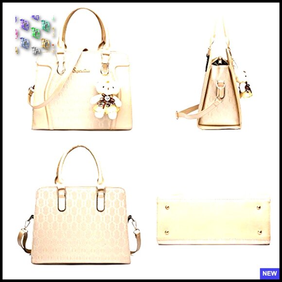 Faux Leather Tote Set 4-Piece Satchel Shoulder Bag Multi-Use Chic - Picture 3 of 7